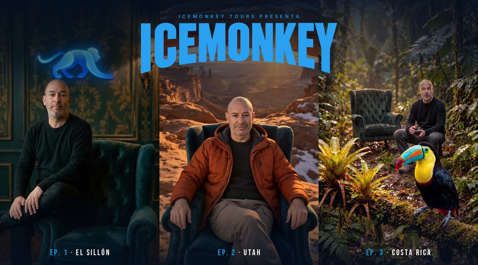 IceMonkey, la serie: el avatar de José D. Riquelme en sus tres capítulos, El sillón, Utah y Costa Rica