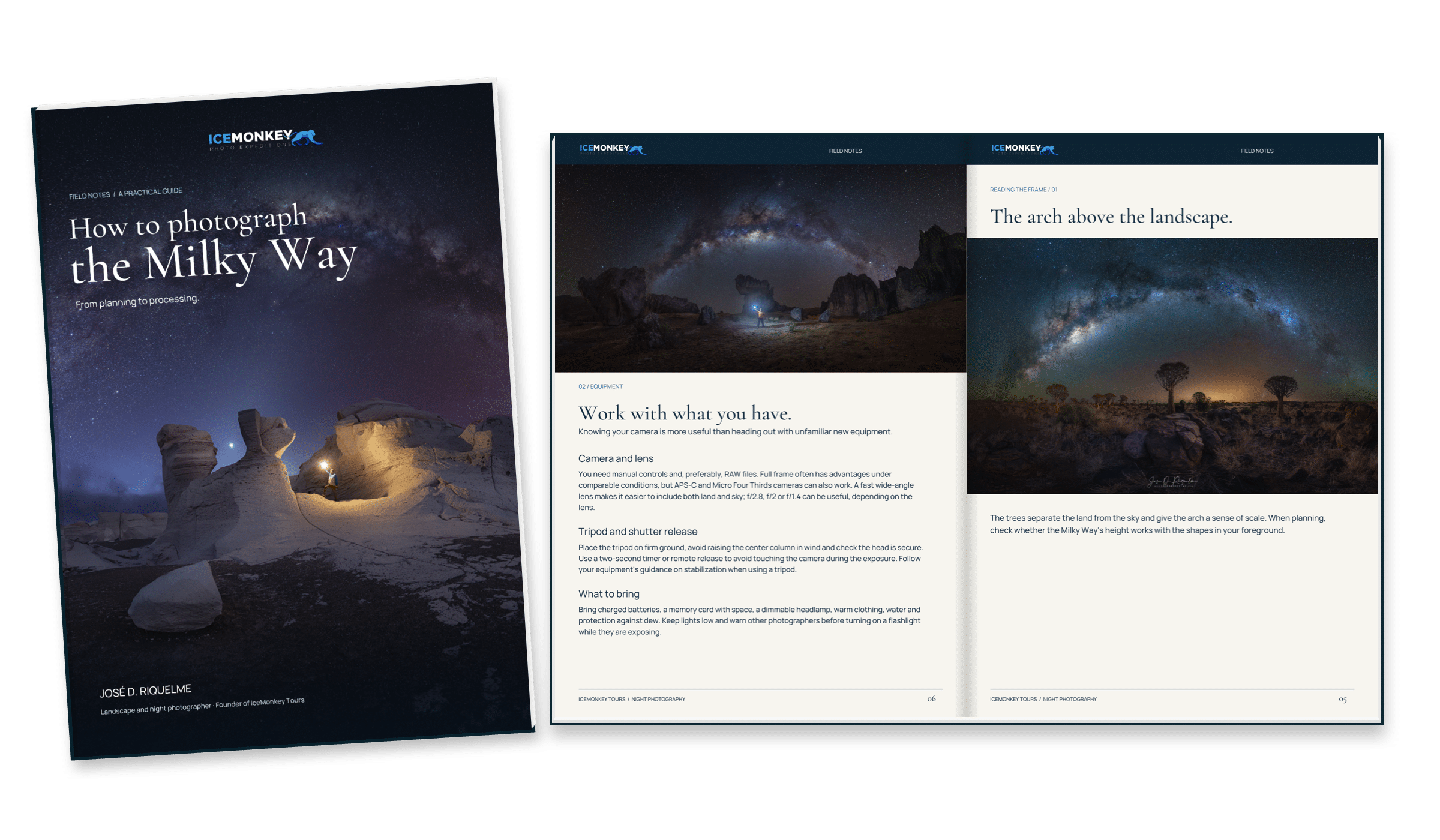 Actual cover and inside pages of the Photograph the Milky Way guide